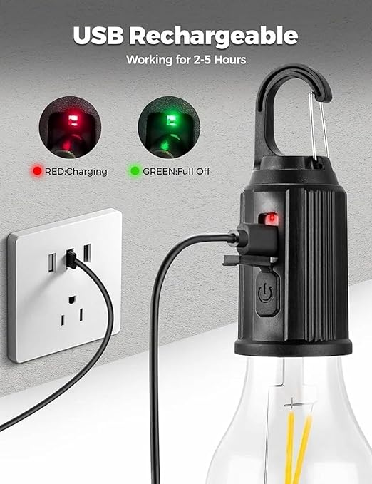 Decorative Hanging Bulb with 3 Modes Tent Lamp for Camping (Pack of 2)