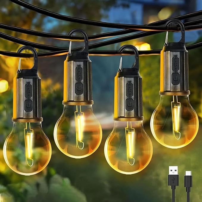 Decorative Hanging Bulb with 3 Modes Tent Lamp for Camping (Pack of 2)